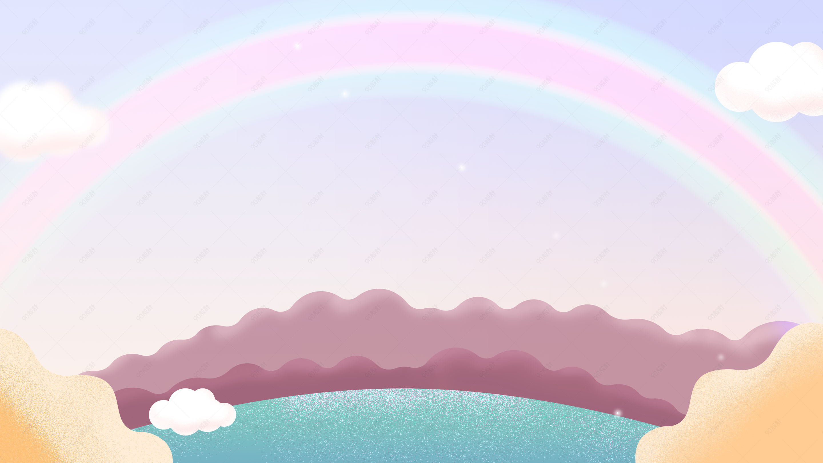 彩色彩虹天空梦幻卡通背景