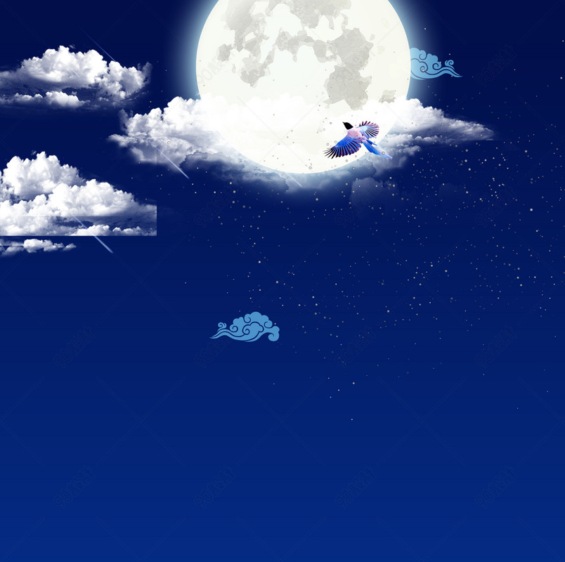 七夕夜空喜鹊月亮云朵海报