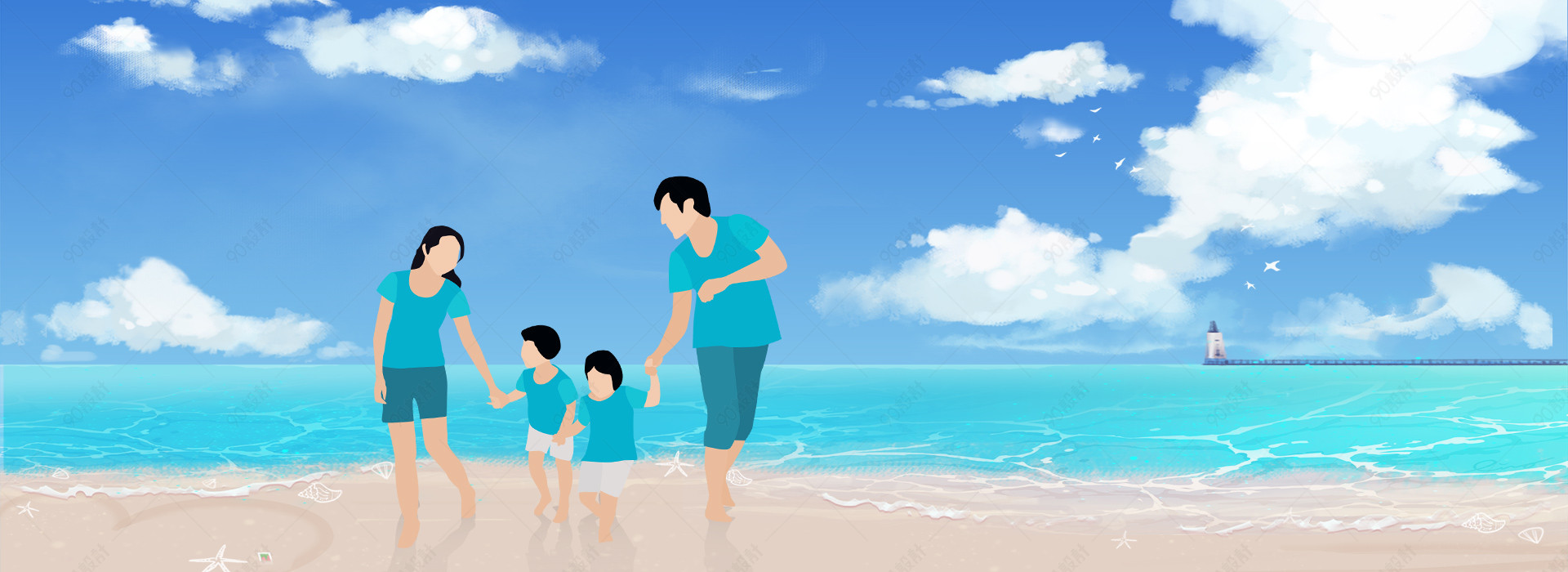 一家人在海边旅游