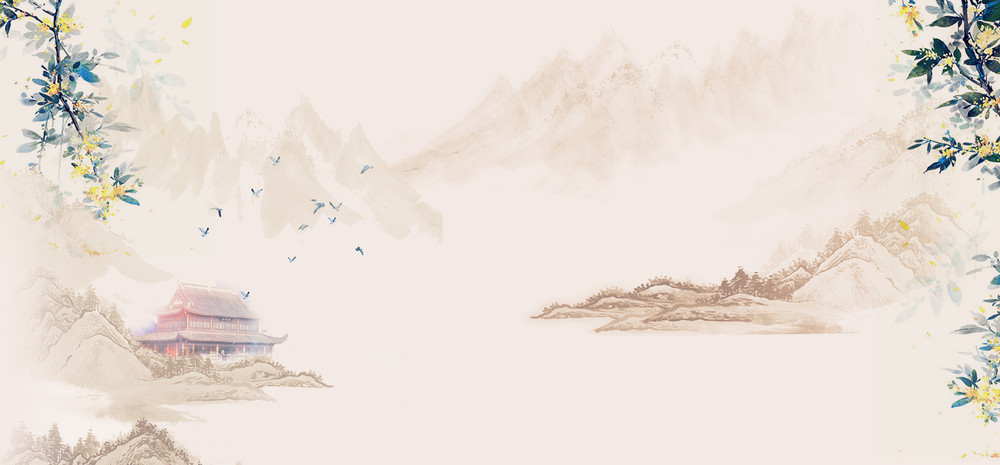 古风水彩画水墨山水桂花海报已下载3次1920x1200简约中国风广告背景