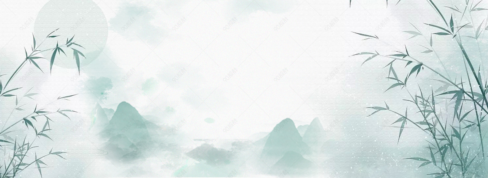 青灰色古风中国风水墨画竹叶仙侠风海报背景【免抠背景psd-90设计网