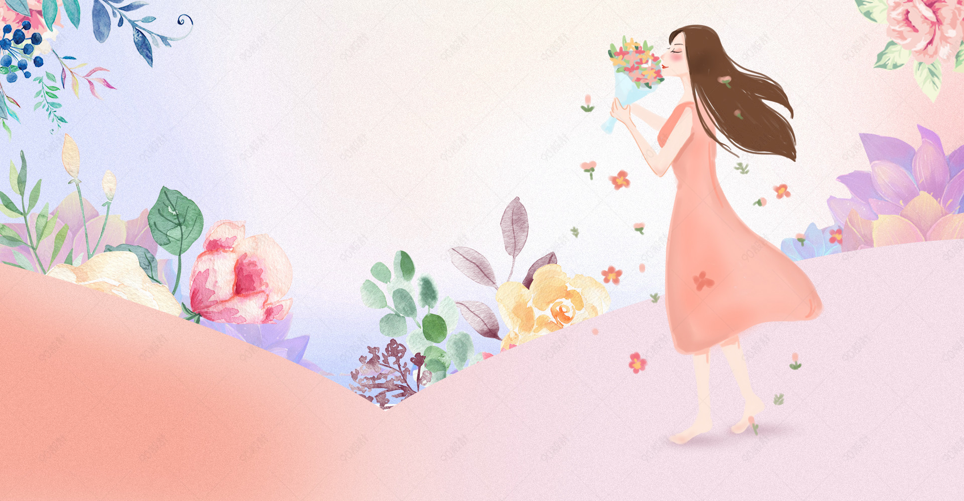 浪漫女神节情人节化妆品手绘卡通海报背景图