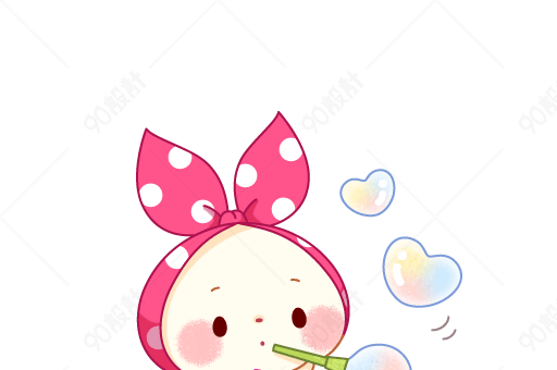 卡通头带粉色蝴蝶结吹泡泡的小兔子