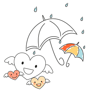 卡通线描雨伞与爱心