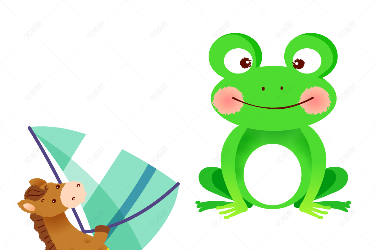 卡通冲浪的马与青蛙