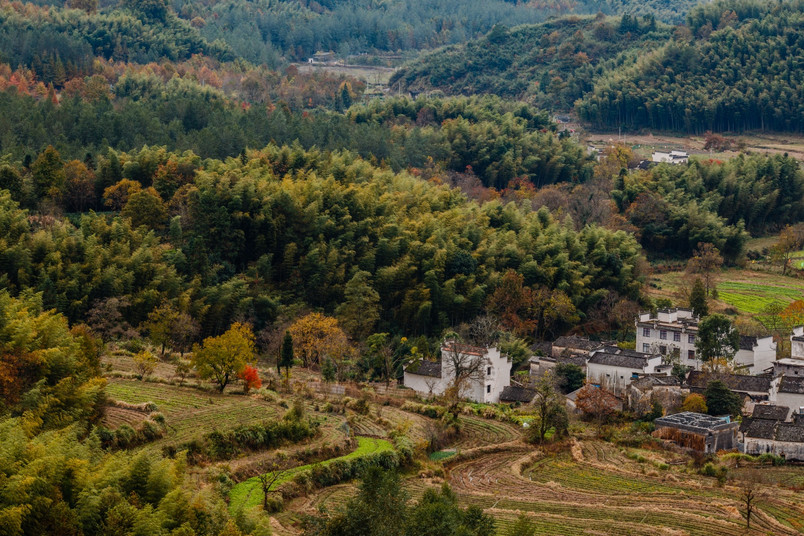 山中坐落的农村住房建筑群