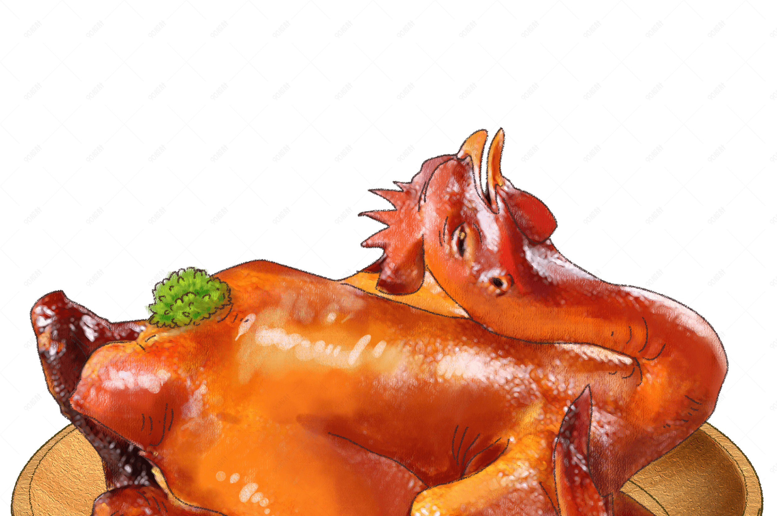 手绘卡通美食新年餐饮东北菜烧鸡精致画