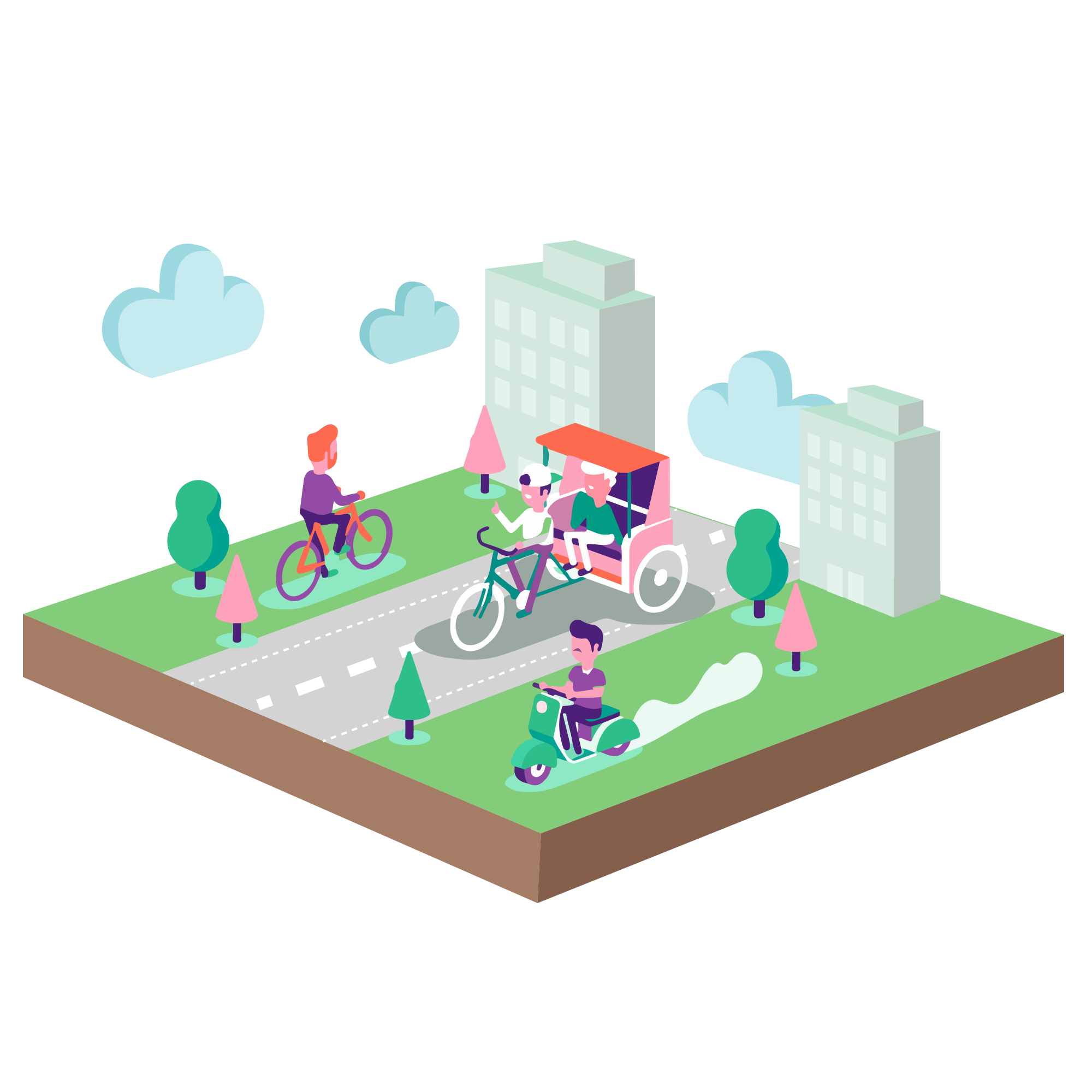 黄包车马路旅行2.5立体风格矢量免抠图