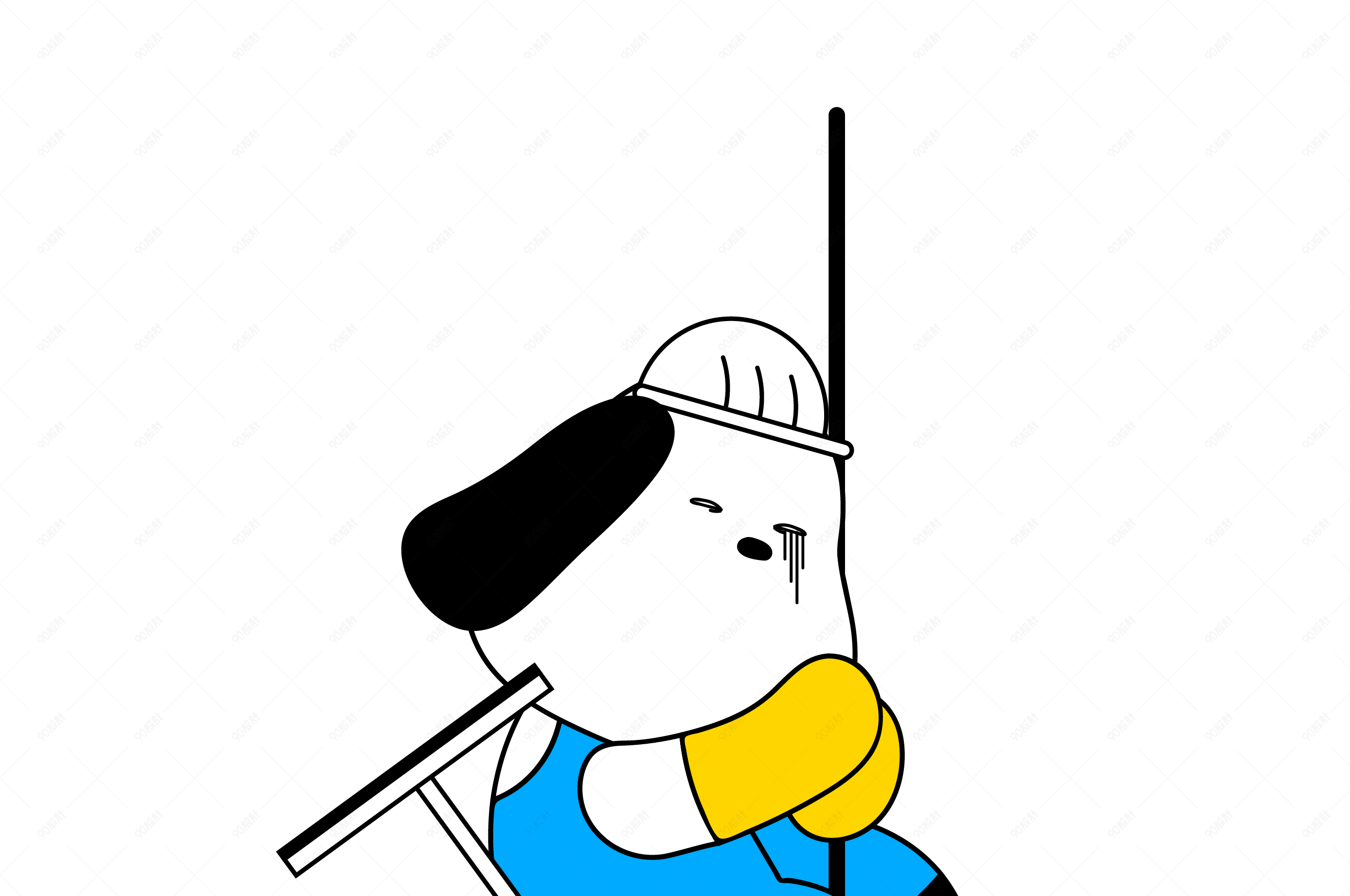 手绘插画蹲墙角垂耳狗