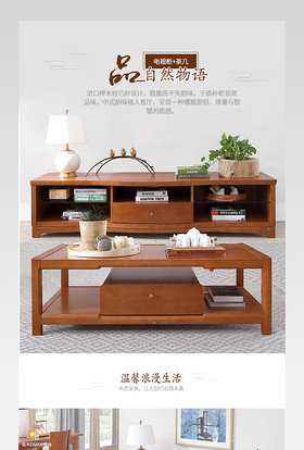 现代风唯美简约实木榉木电视柜详情页
