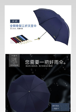 天堂伞简约时尚晴雨伞户外遮阳伞防紫外线加固雨伞商务男女款详情页