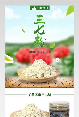 中药养生三七粉药材清新详情页分层 