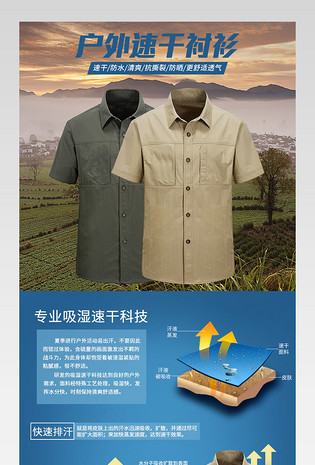时尚潮流商务五一出游季户外运动速干衬衫衬衣详情页