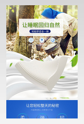 蓝色精致泰国乳胶枕详情页页面设计