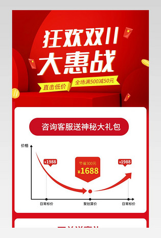 双11双十一大促红色促销补水保湿霜化妆品促销详情时尚简约关联销售设计