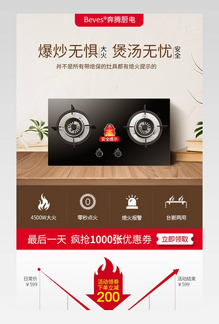 家电厨房电器简约风产品营销页活动折线图优惠券