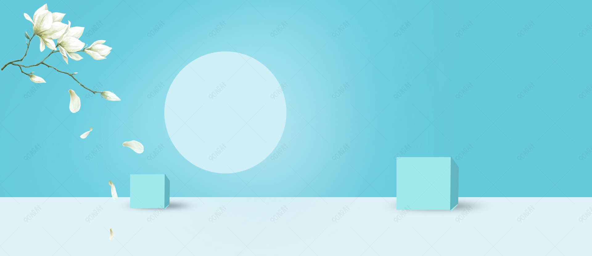 小清新简约蓝色背景psd分层banner