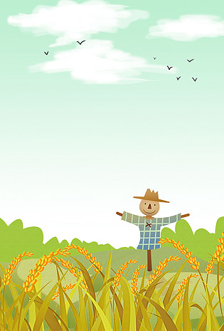 小清新芒种稻草人插画海报