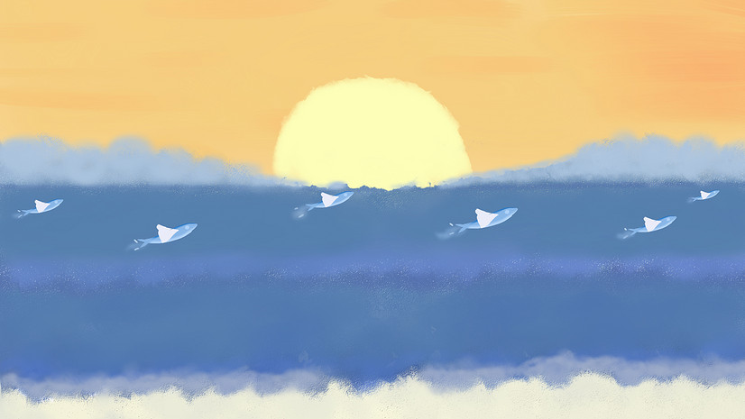 水彩手绘落日海报背景