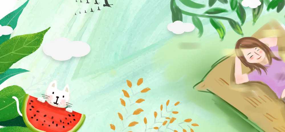 夏天女孩树下乘凉吃西瓜banner