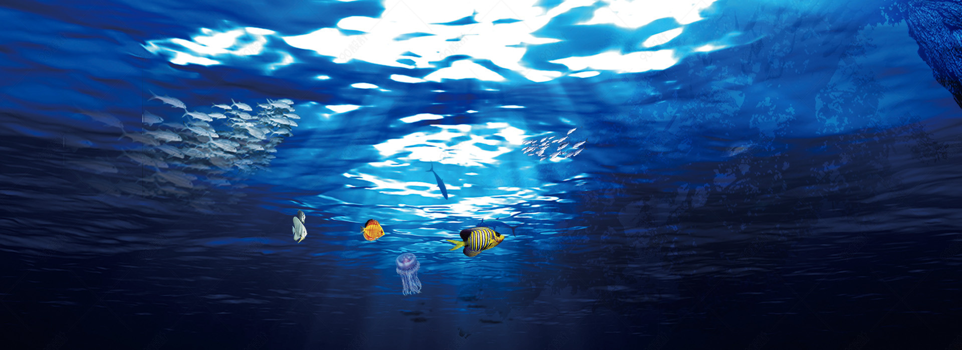 海洋馆蓝色背景简约风海报banner背景