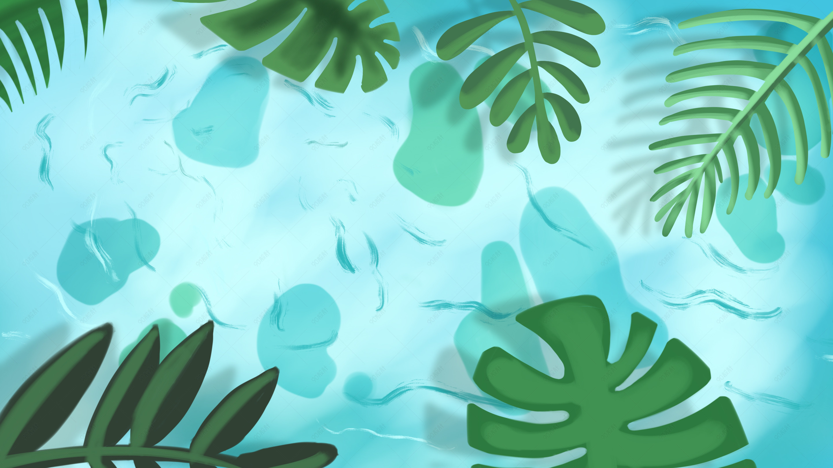 手绘卡通绿色叶子海报背景