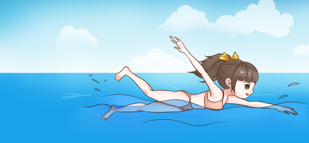 简约插画游泳少女