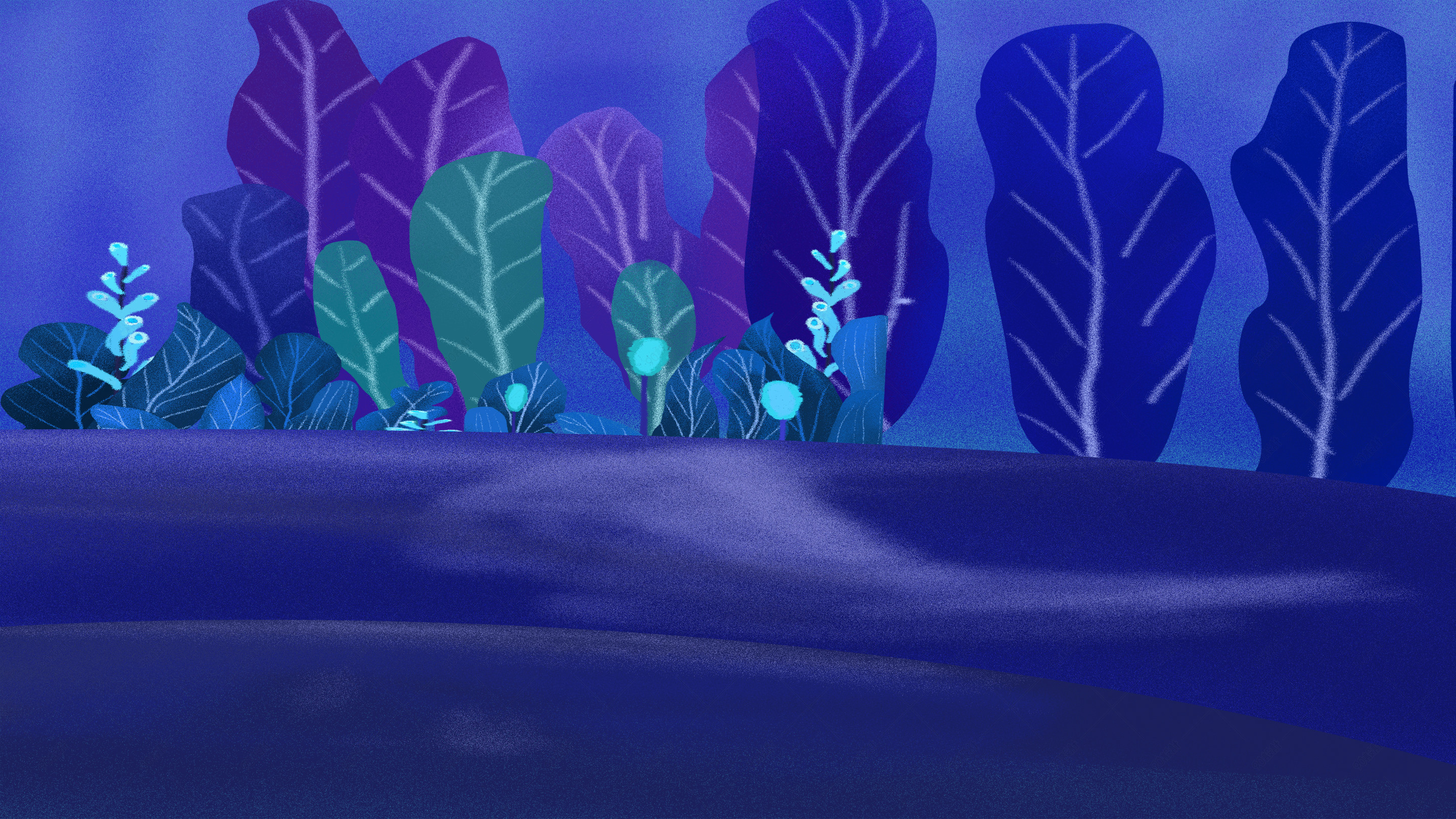 手绘绿色植物蓝色背景