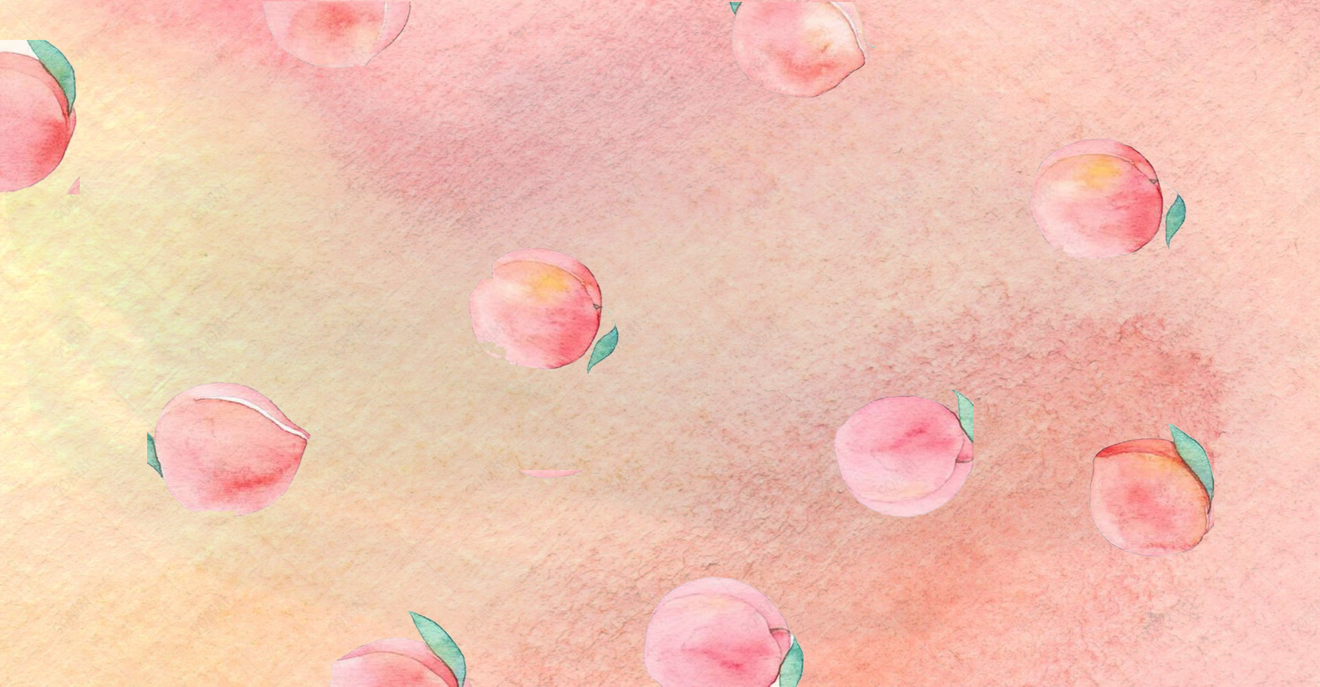 夏日清新卡通水彩手绘桃子广告背景海报