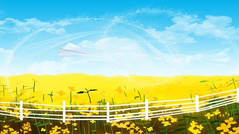 夏日清新卡通黄色花海背景海报