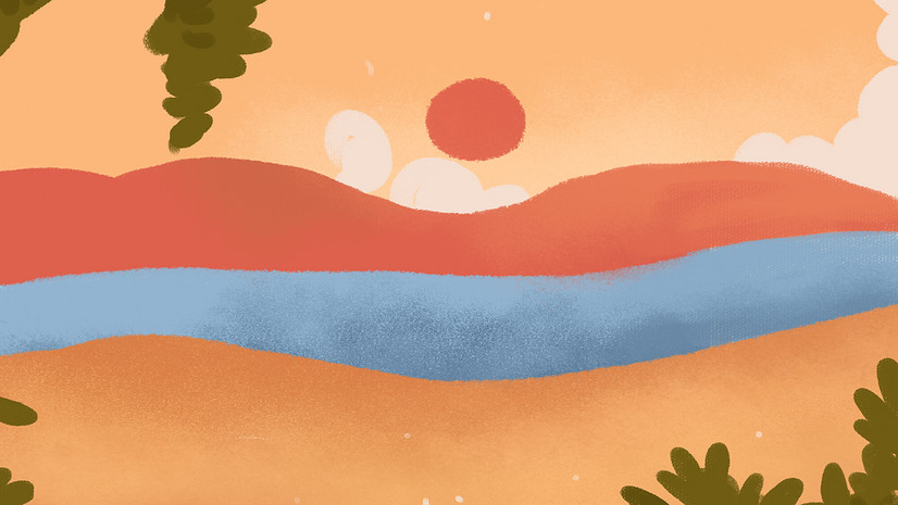 手绘卡通落日风景海报