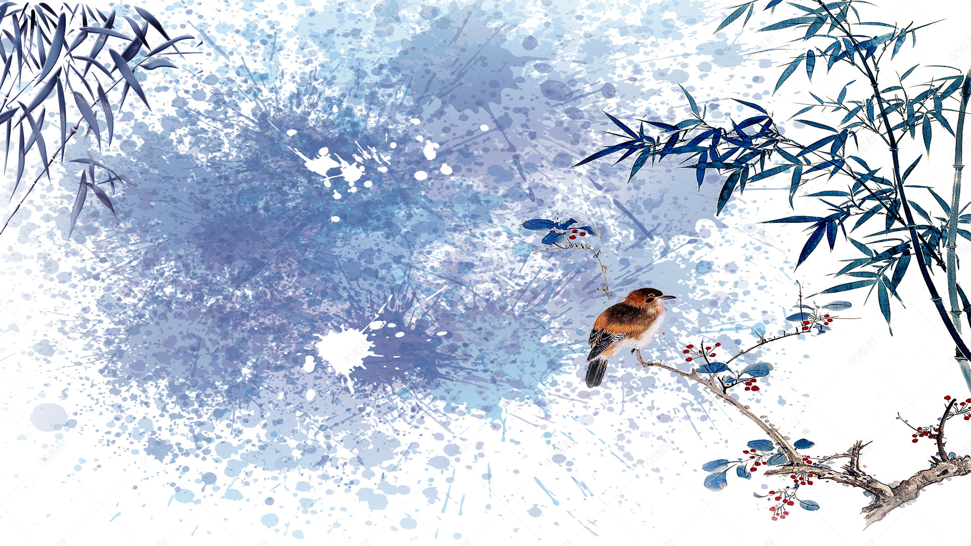 古风清新泼墨竹子背景【电商背景psd】-90设计网