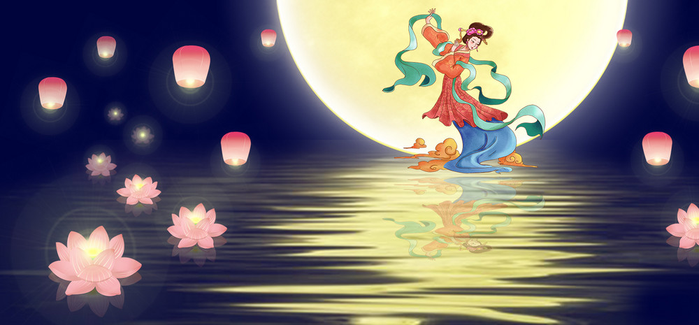彩色嫦娥奔月背景已下载3次1920x1200中秋复古中国风嫦娥文艺创意背景