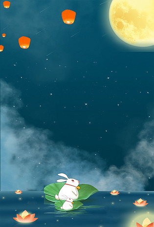 简约风中秋节月兔海报