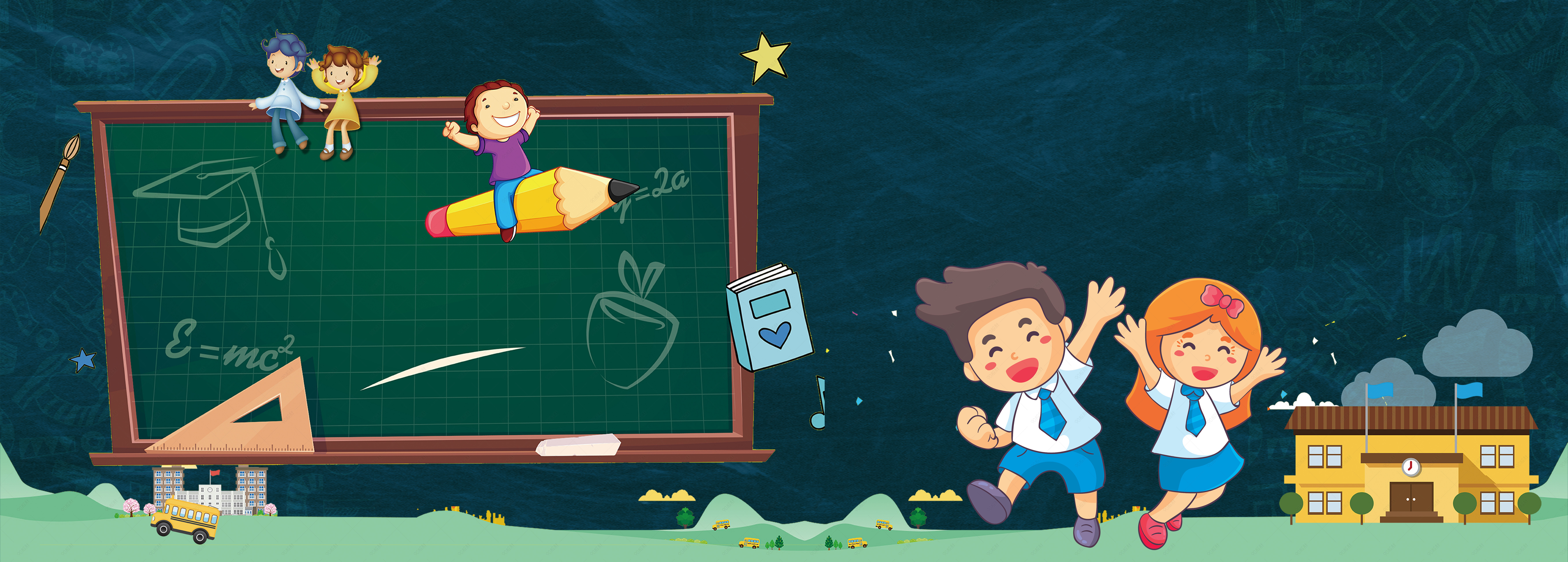 开学季欢迎新同学黑板手绘banner【电商背景psd】-90设计网