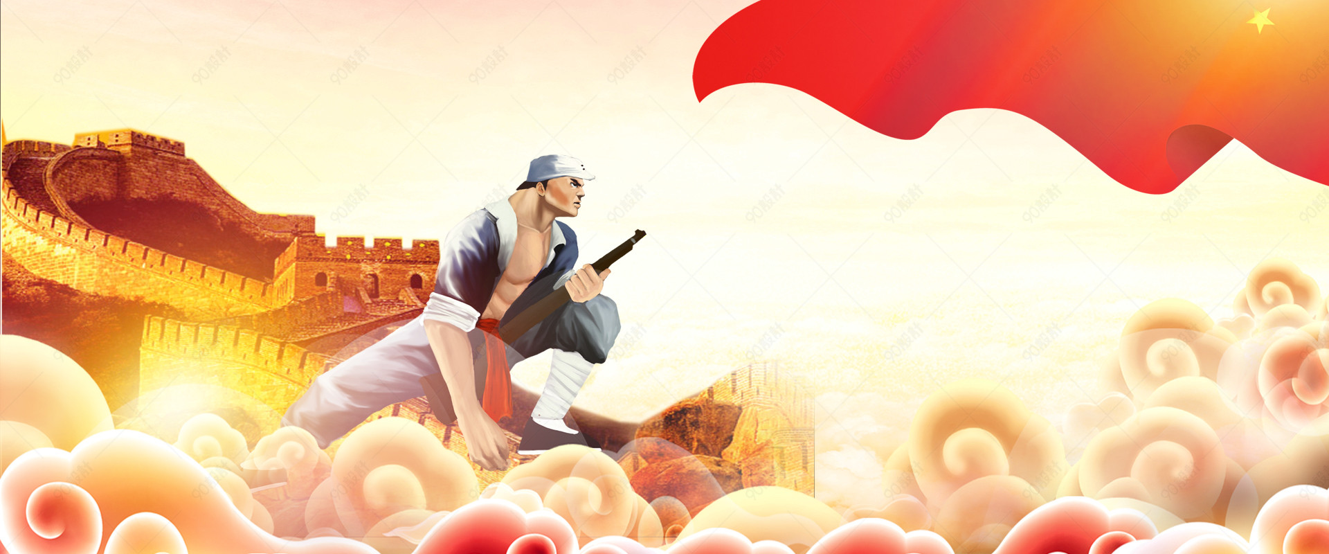 战士抗战胜利纪念中国风banner背景