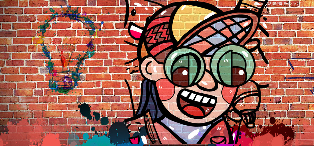 创意合成涂鸦墙背景