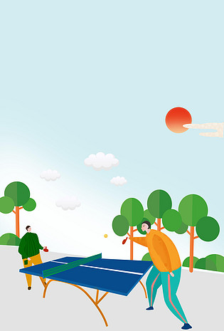小清新卡通乒乓球比赛健身运动背景