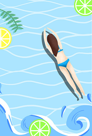 运动简约扁平游泳女孩海报