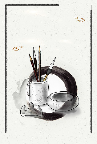 水墨风格文房四宝毛笔海报背景已下载3次1920x1200毛笔水墨画海报背景