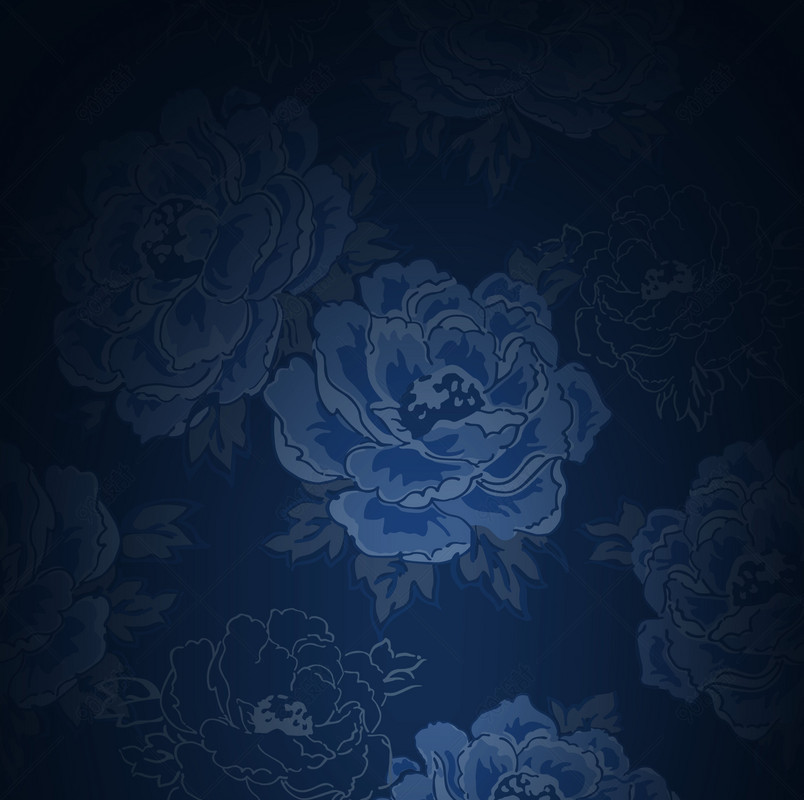 蓝色文艺复古花卉纹理图案背景
