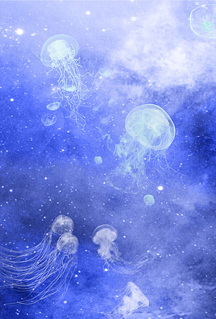 简约梦幻深海水母海报背景
