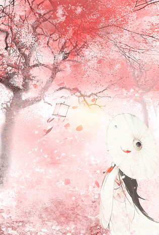 手绘风古风桃花海报