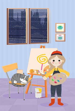 卡通画室背景
