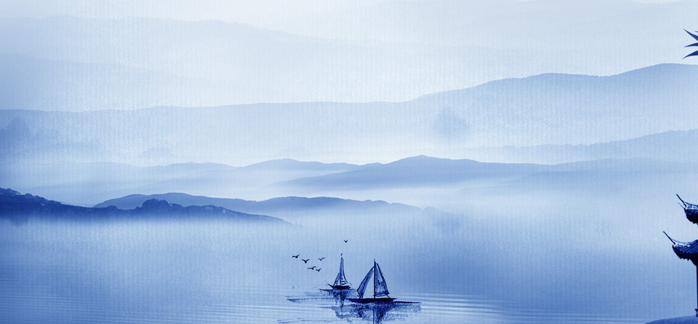 水墨山水中式剪影背景