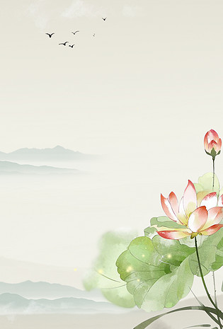 古风山水手绘荷花电商淘宝背景h5背景