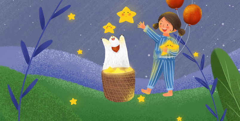 唯美送美梦的女孩插画风海报