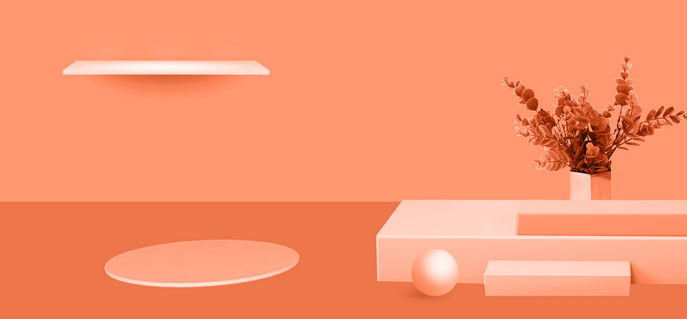 珊瑚橙立体c4d电商展台促销背景
