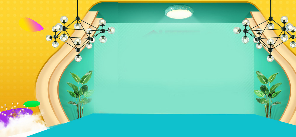 黄绿色立体女装化妆品产品展示台海报背景