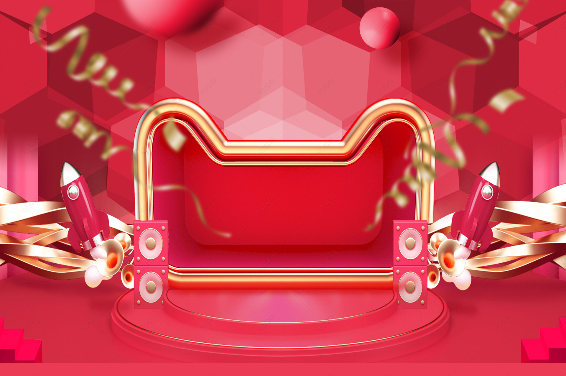 红色猫头c4d空间数码音响促销海报背景